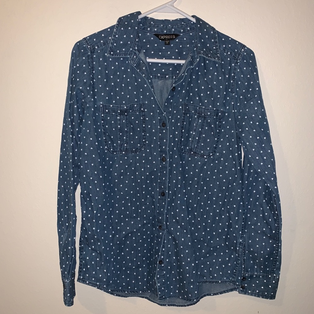 EXPRESS JEAN HEART BUTTON UP LONG SLEEVE